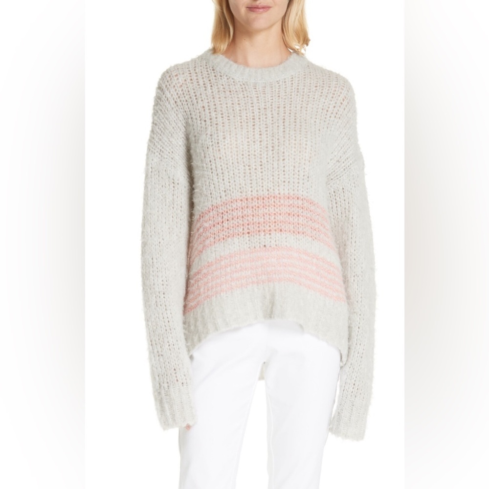 $375 Rag & Bone Iceland Striped Wool Blend Sweater Grey/Pink SZ S